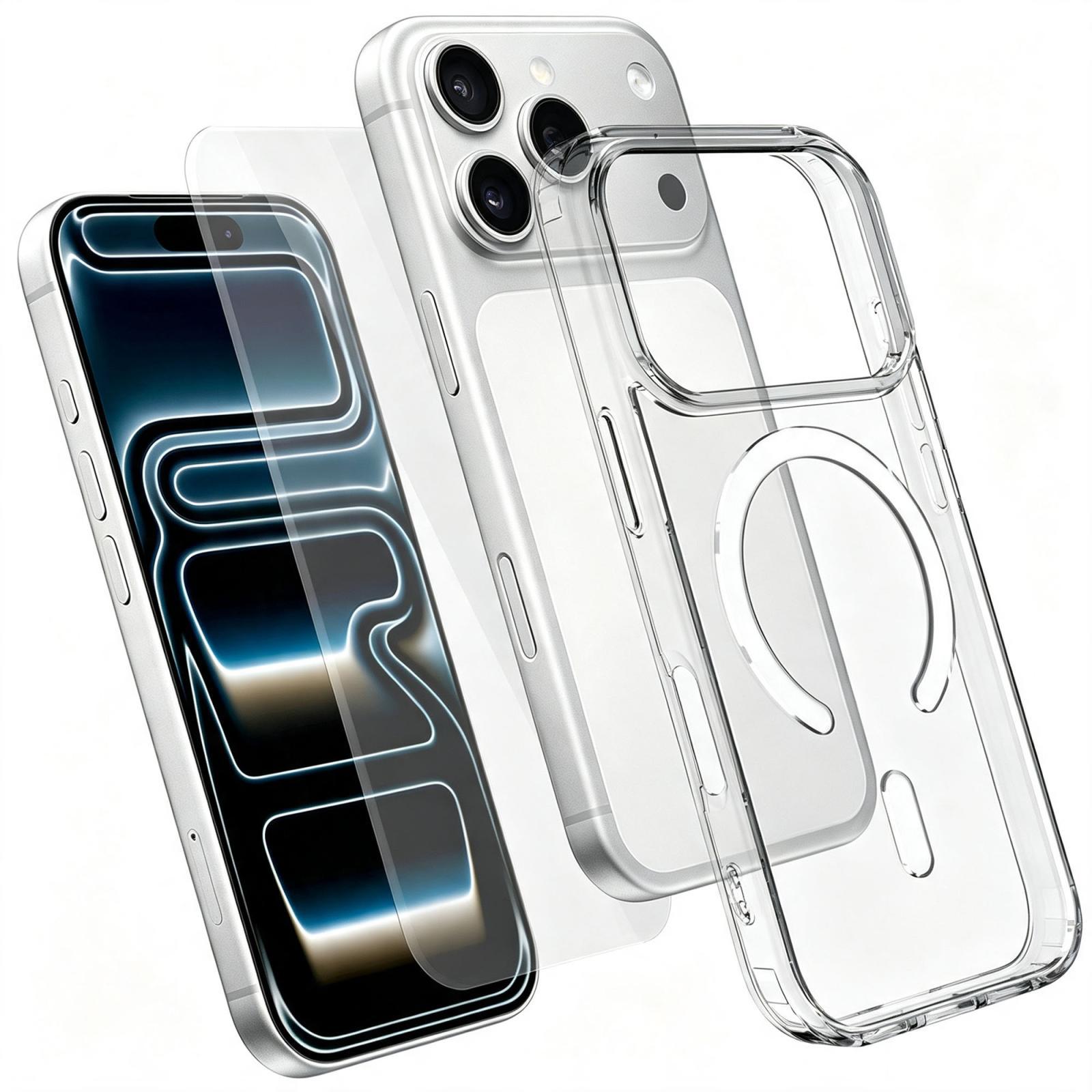 iPhone 18 Pro Max case Clear Magnetic MagSafe case with 9H Tempered Glass Protector
