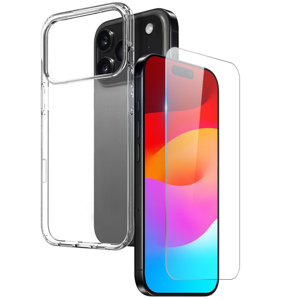 iPhone 18 Pro Max Clear TPU Case with Tempered Glass Screen and Camera Lens Protectors