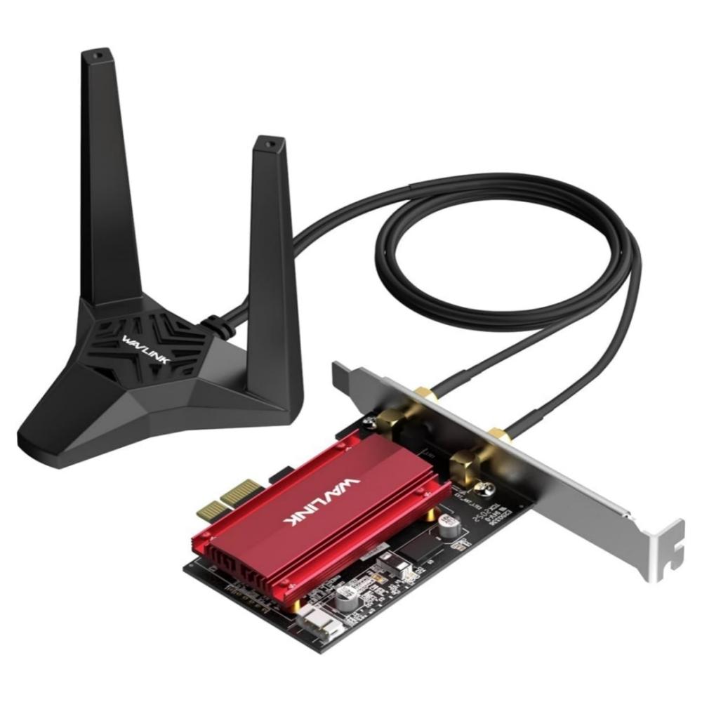 Tri-Band WiFi 6E PCIe Wireless Adapter with Bluetooth 5.3 and Dual 5dBi Antennas