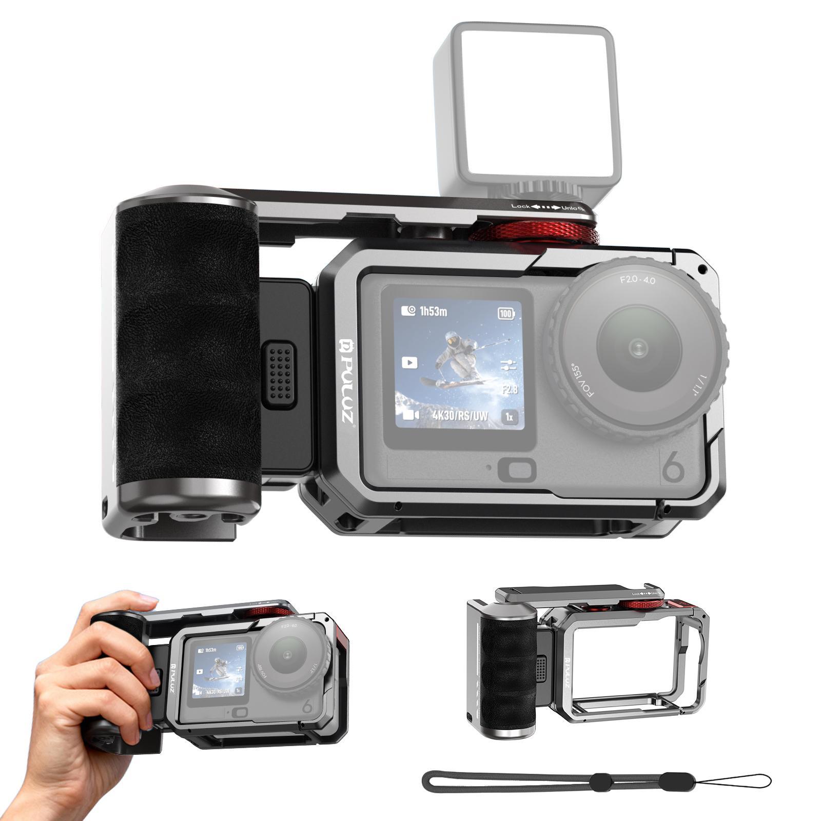 PULUZ Metal Camera Cage with Handle Grip for DJI Osmo Action 6 Quick Release Expansion Adapters