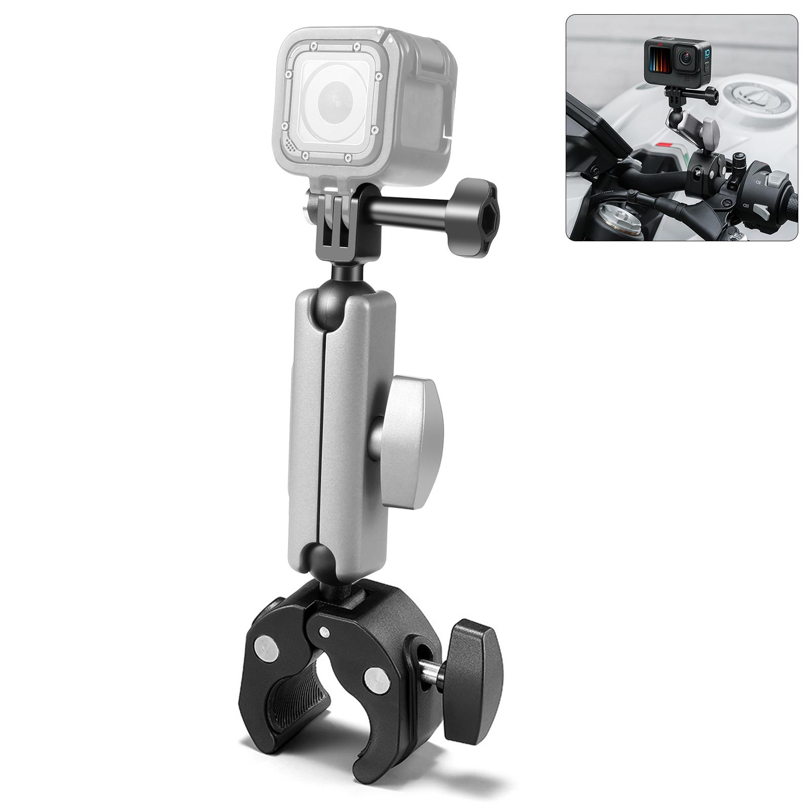PULUZ Motorcycle Camera Mount Clamp with Adjustable Arm for Action Cameras, Phones & GPS