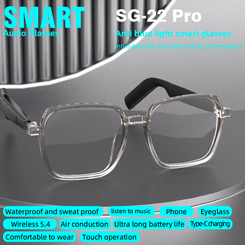 Fashion Eyewear SG PRO PRO Smart Bluetooth Glasses With Clear Lens Square Frame Wireless Audio Glass