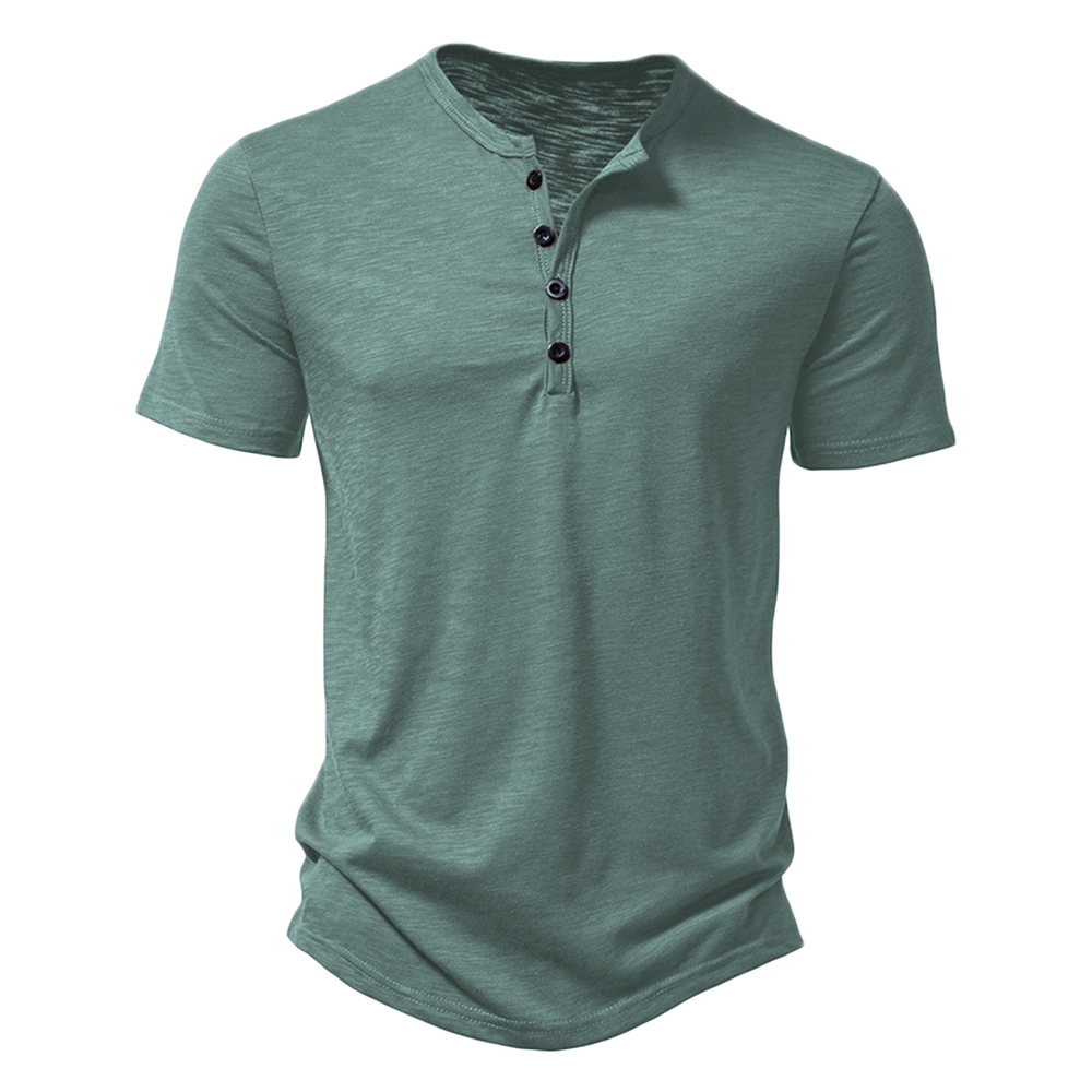 Summer Men Casual Henley Collar Solid Color Short Sleeve T Shirt for Men Polo Style High Quality Mens T Shirts