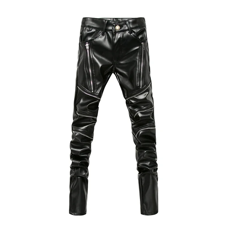 High Street Fashion PU Leather Pants for Men, New Winter Skinny Biker Motorcycle Trousers Male Stage Club Wear High Street Fashion PU Leather Pants for Men, New Winter Skinny Biker Motorcycle Trousers Male Stage Club Wear