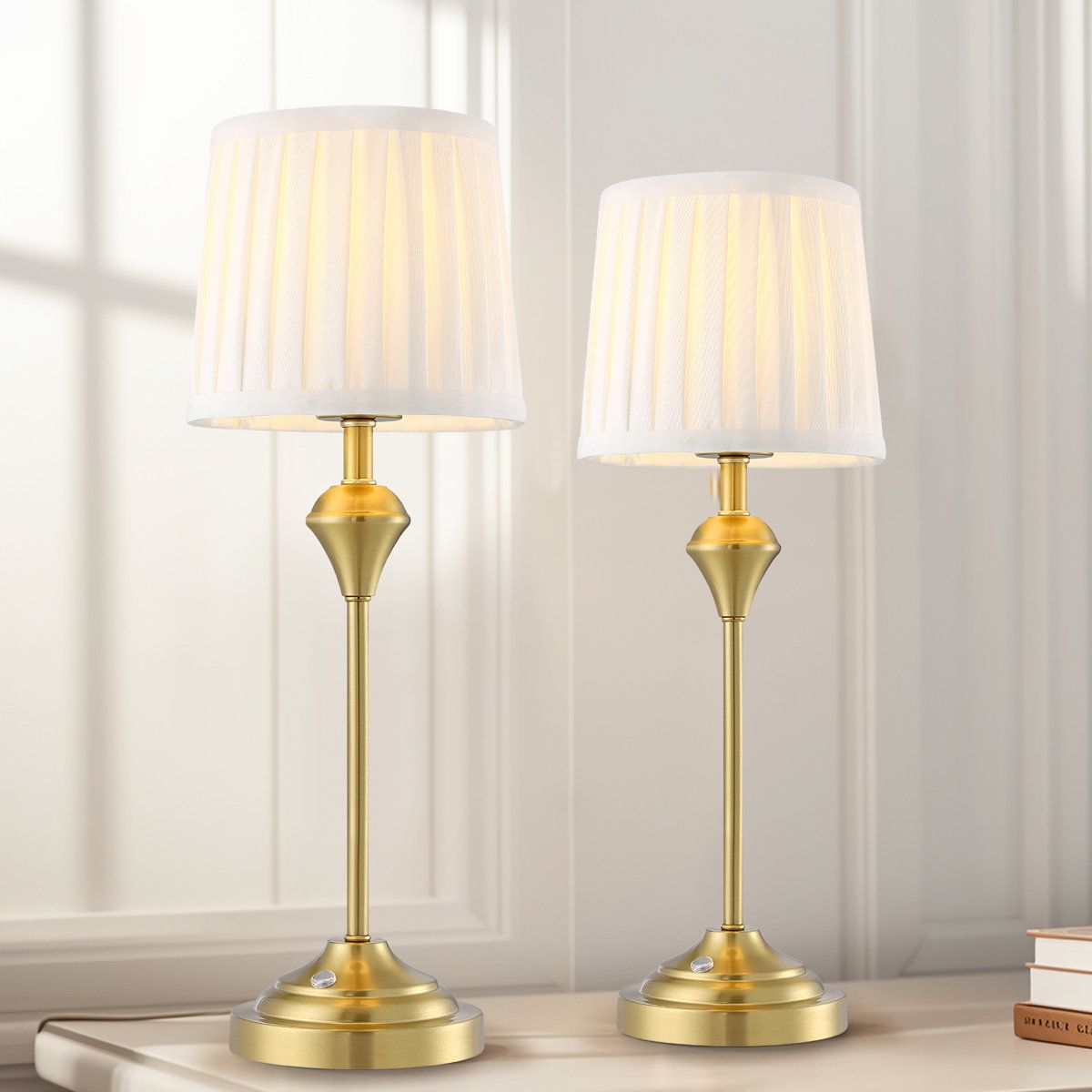 LumiGlow Cordless Rechargeable Touch Table Lamps with Pleated Shades Set of 2