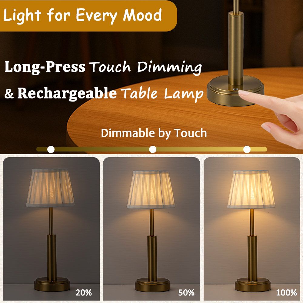 VintageGlow Cordless Rechargeable Table Lamp with Touch Dimming