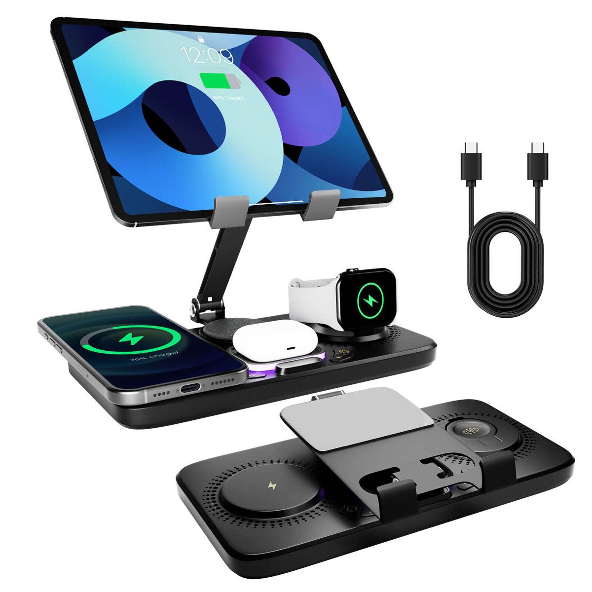 Foldable 3 in 1 Magnetic Wireless Charger for iPhone Apple Watch and AirPods