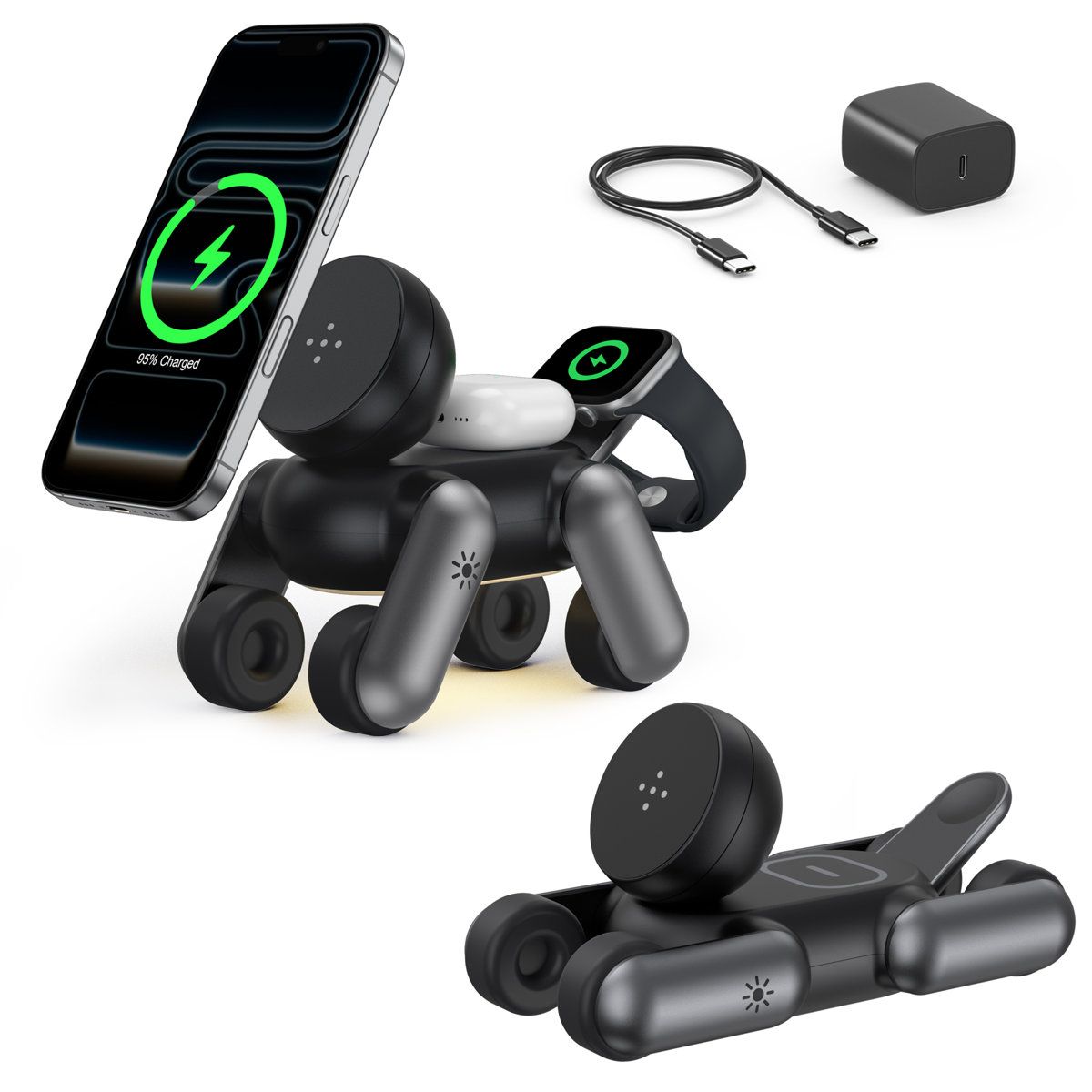 Waloo Puppy 3-in-1 Wireless Charging Station for iPhone Apple Watch and AirPods