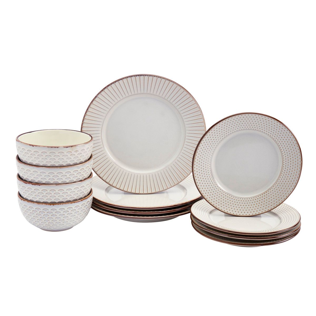 Geometric 12 Piece Stoneware Dinnerware Set for 4
