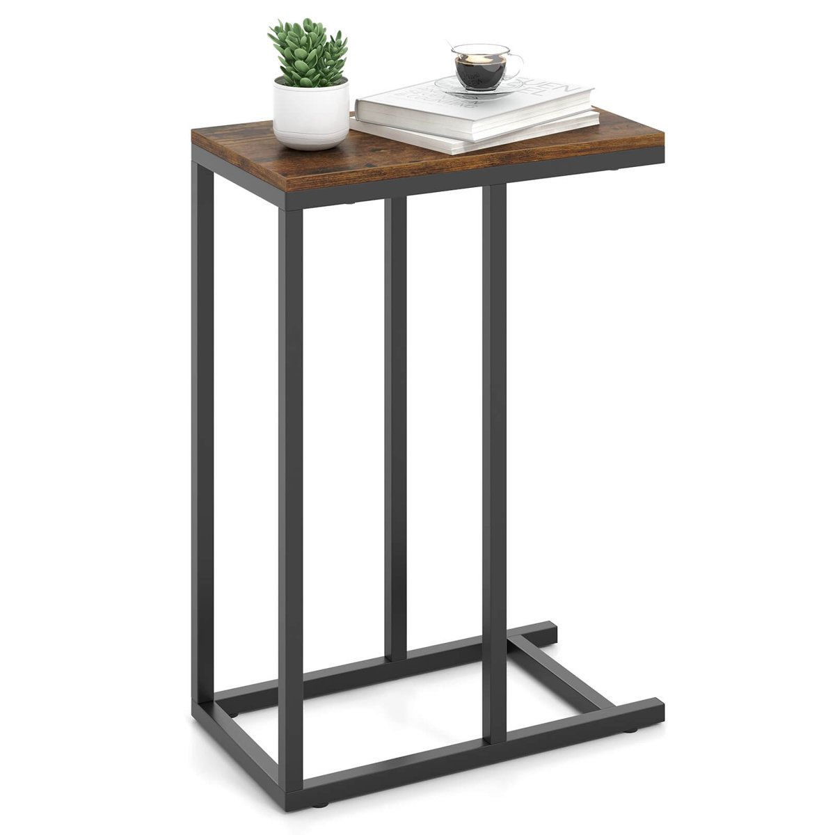 C Shaped Side Table Slim Couch Table with Heavy Duty Metal Frame