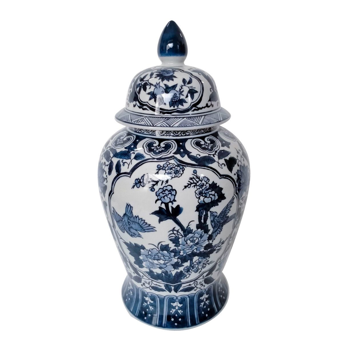 Gherghina Blue and White Chinoiserie Ceramic Ginger Jar with Lid