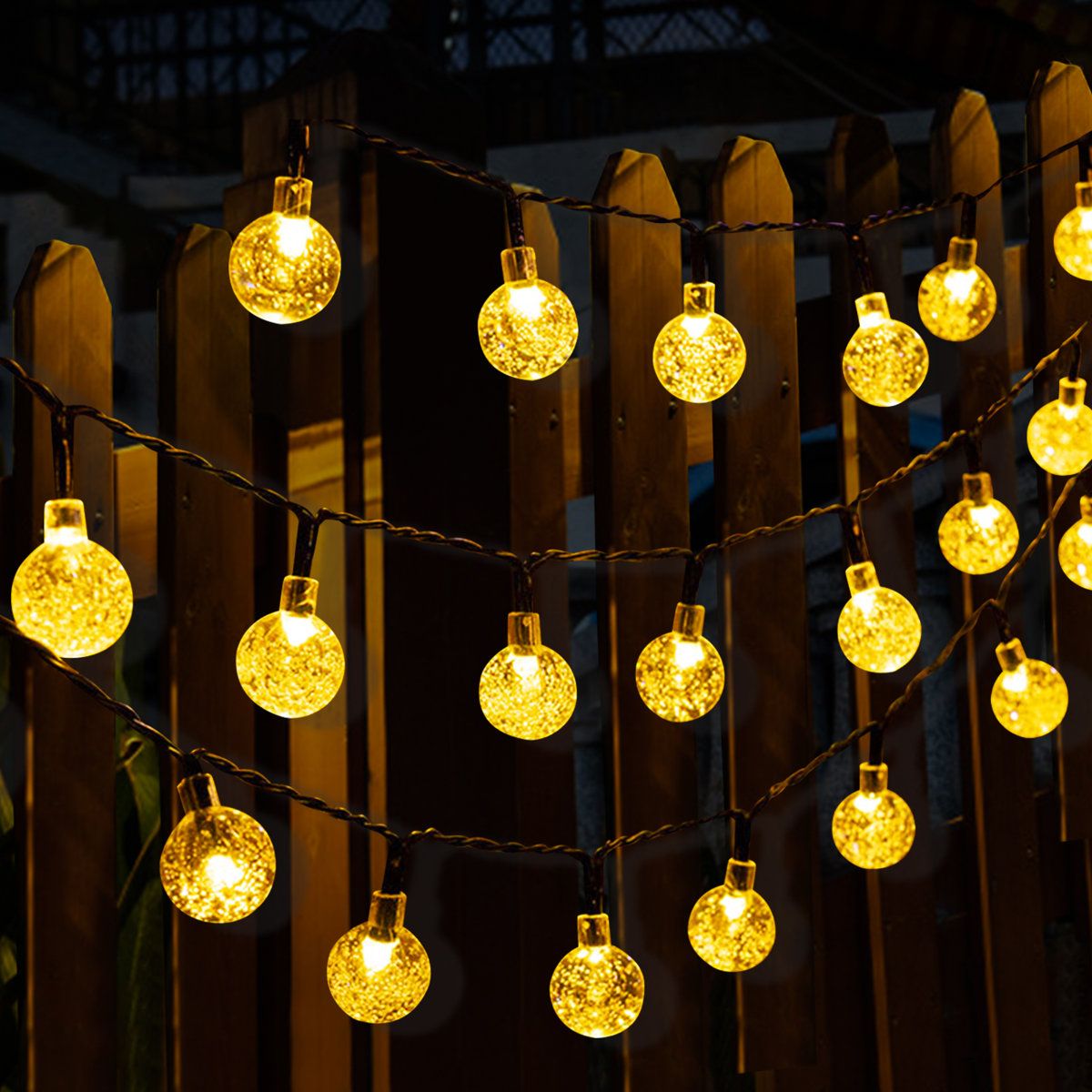 256 Inch Outdoor Solar String Lights 30 Bulb Waterproof Globe Lighting for Patios and Gardens Set of 2