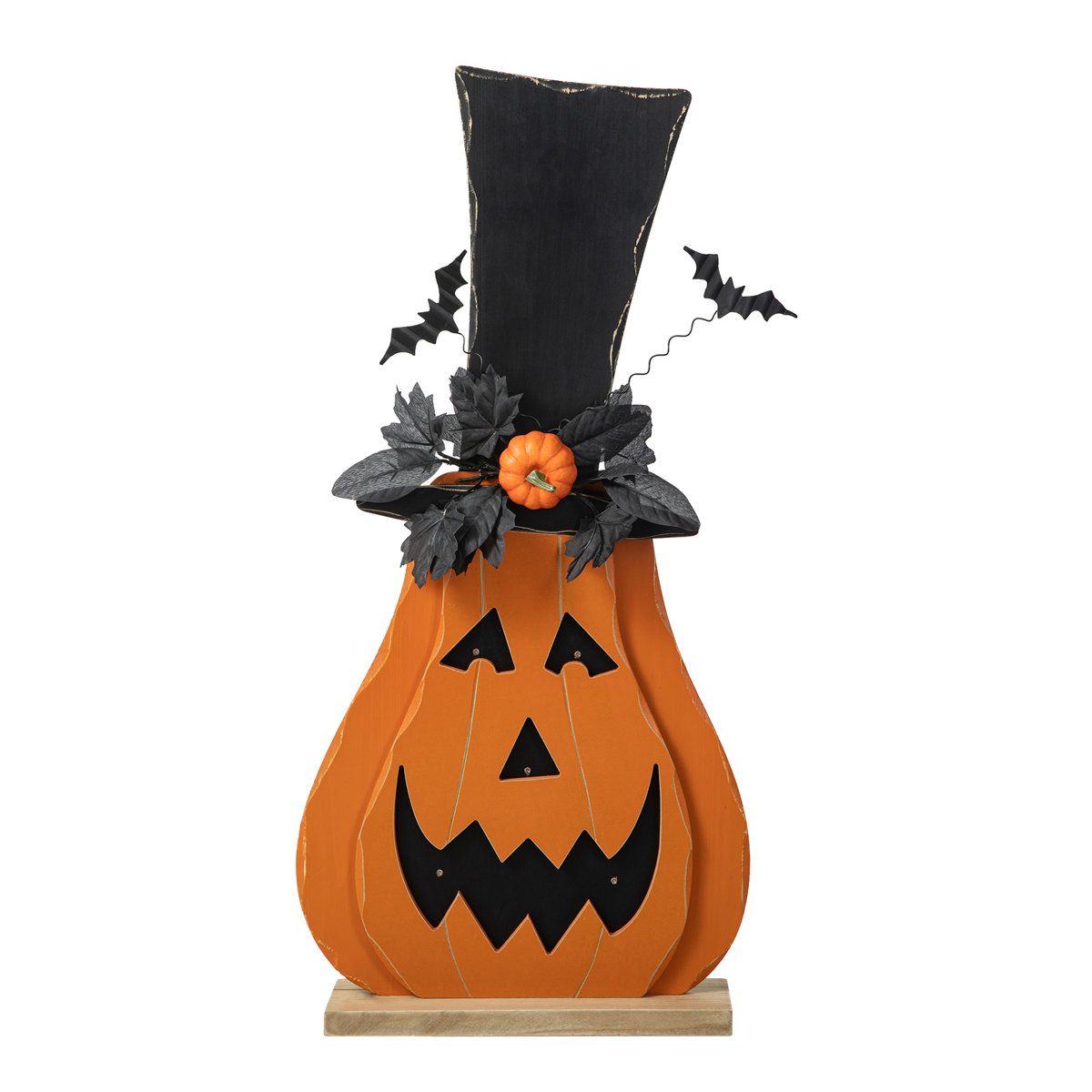 30-Inch Wooden Lighted Jack-O-Lantern with Timer for Halloween Porch Decor