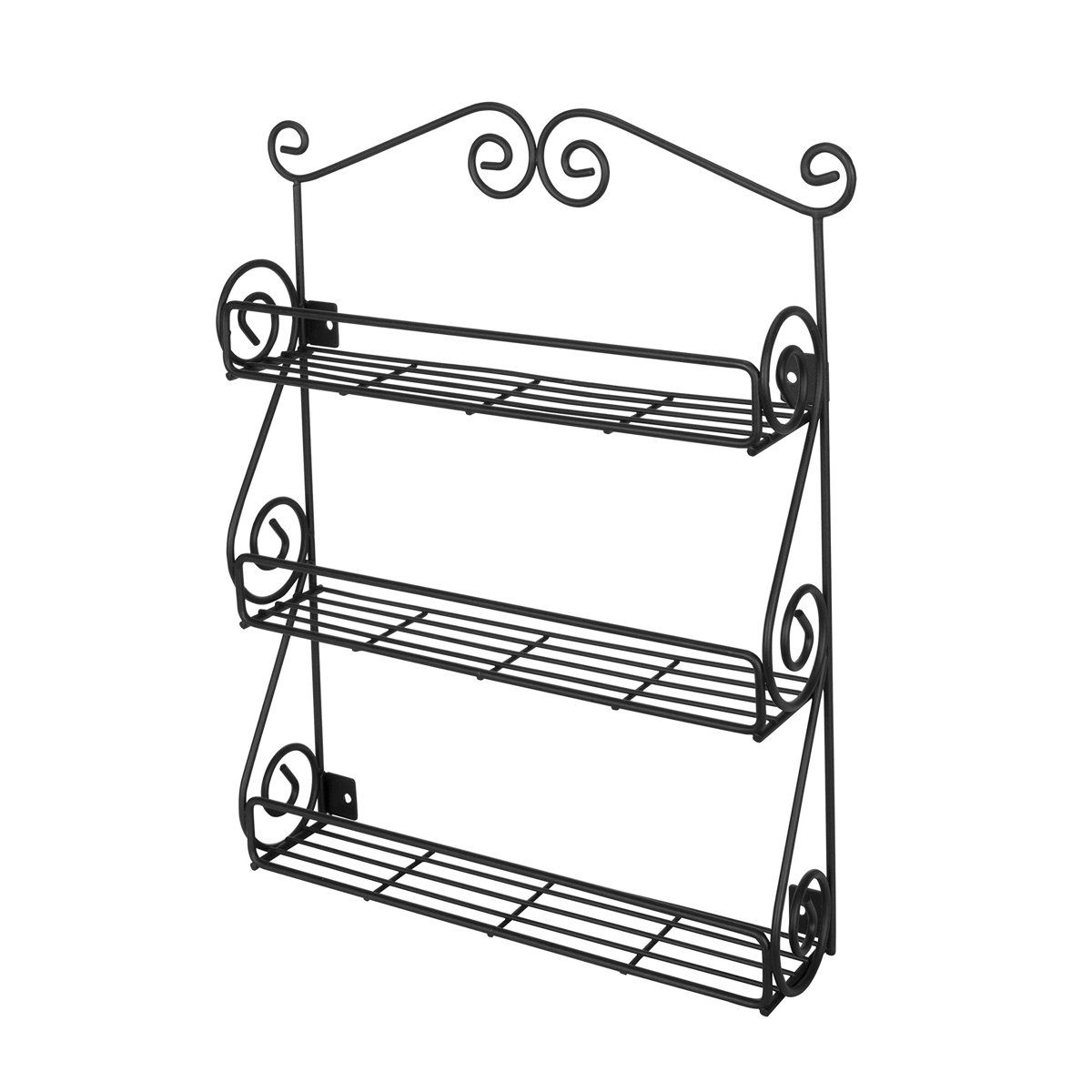 3 Tier Wall Mounted Spice Rack Black Metal Kitchen Organizer