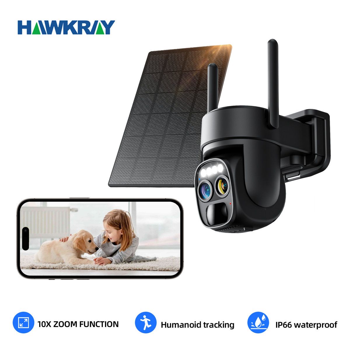 Solar Security Camera 2K Dual Lens 360 Outdoor WiFi Camera with 10X Zoom