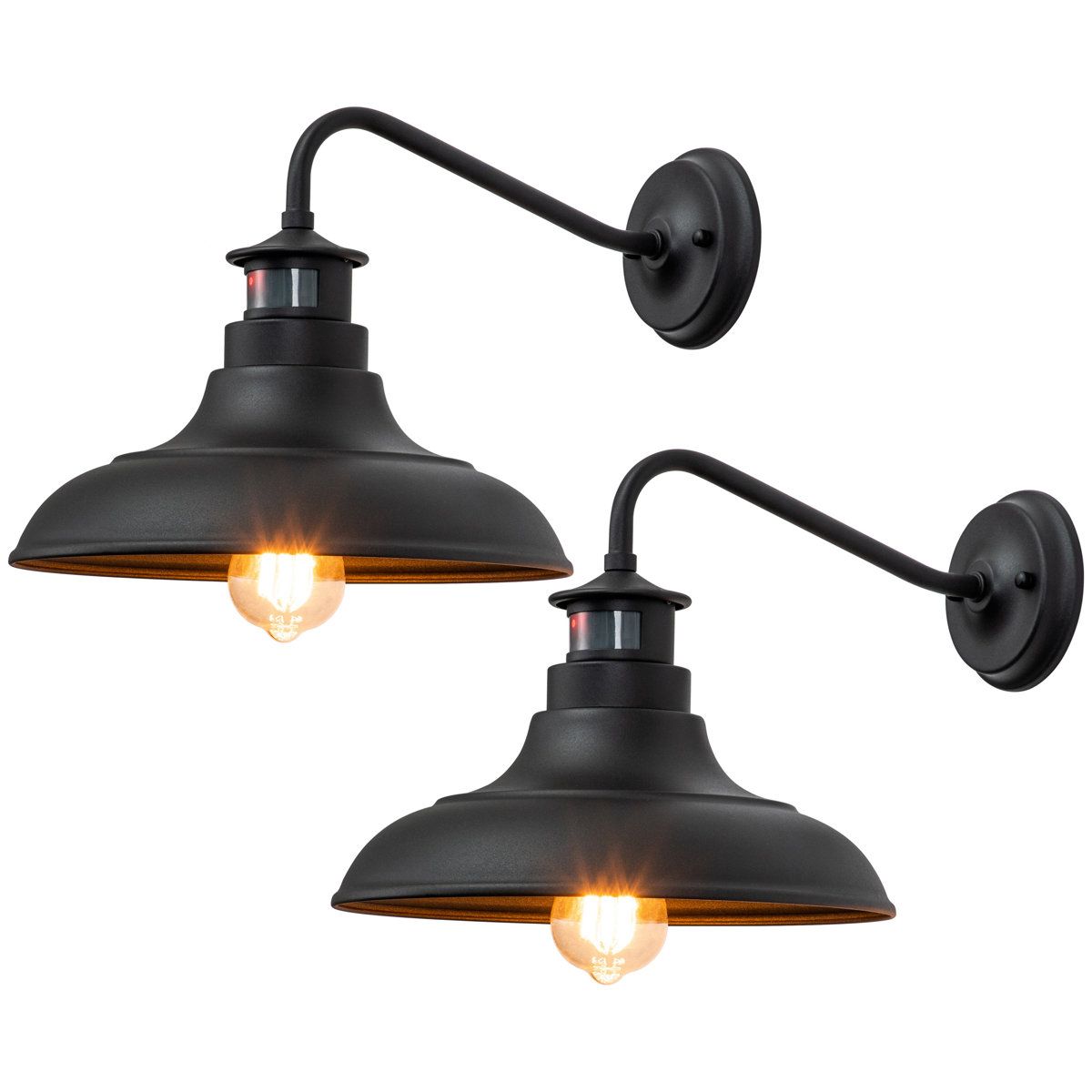 Motion Sensor Dusk to Dawn Outdoor Barn Lights Farmhouse Gooseneck Wall Lights Set of 2