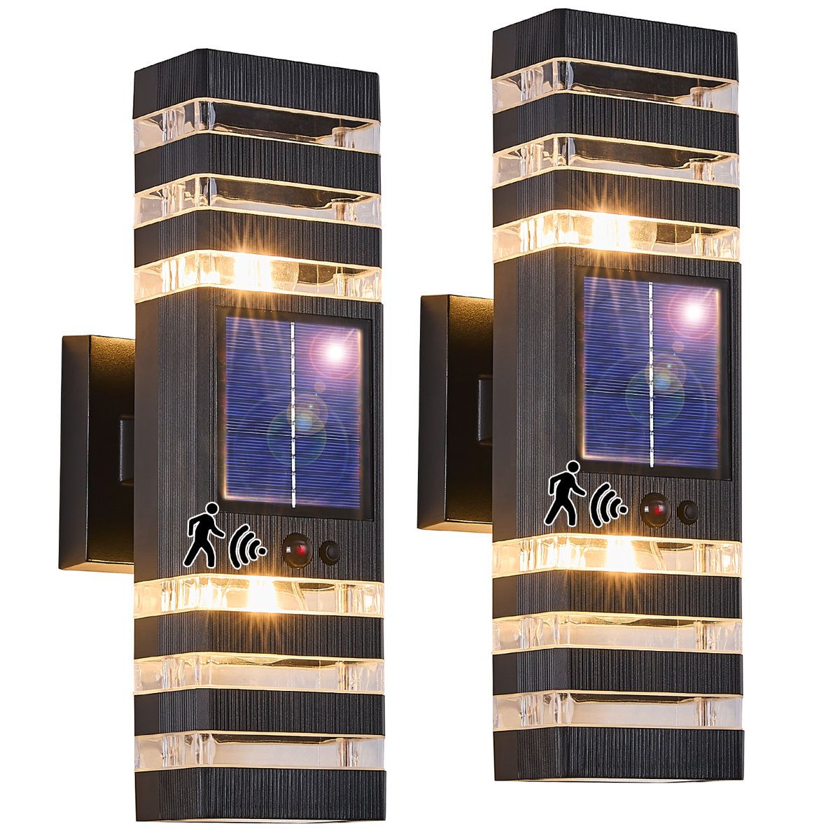 Solar Motion Sensor Outdoor Wall Lights 2 Pack Dusk to Dawn Sconces