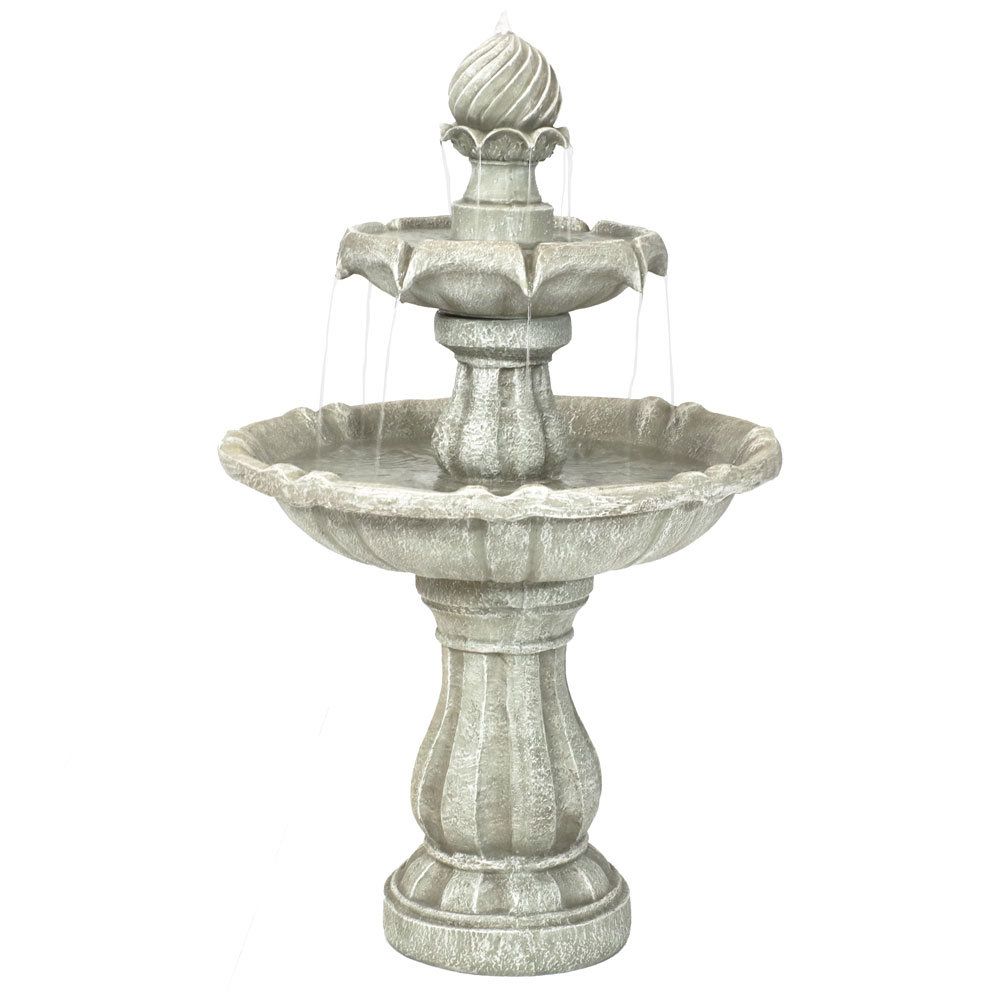 Traditional 2 Tier Solar Water Fountain with Battery Backup for Patio and Garden
