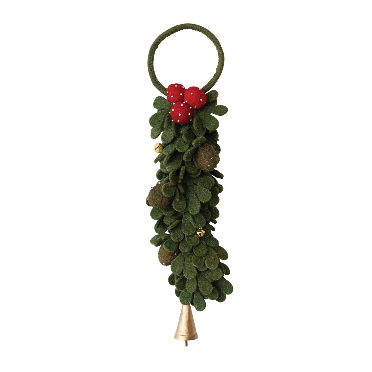 Handmade Wool Felt Christmas Door Hanger with Berries and Iron Bells