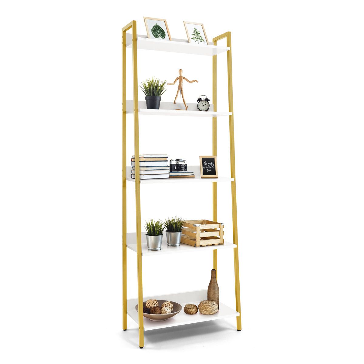 5 Tier Ladder Bookshelf Industrial Bookcase Storage Rack Organizer