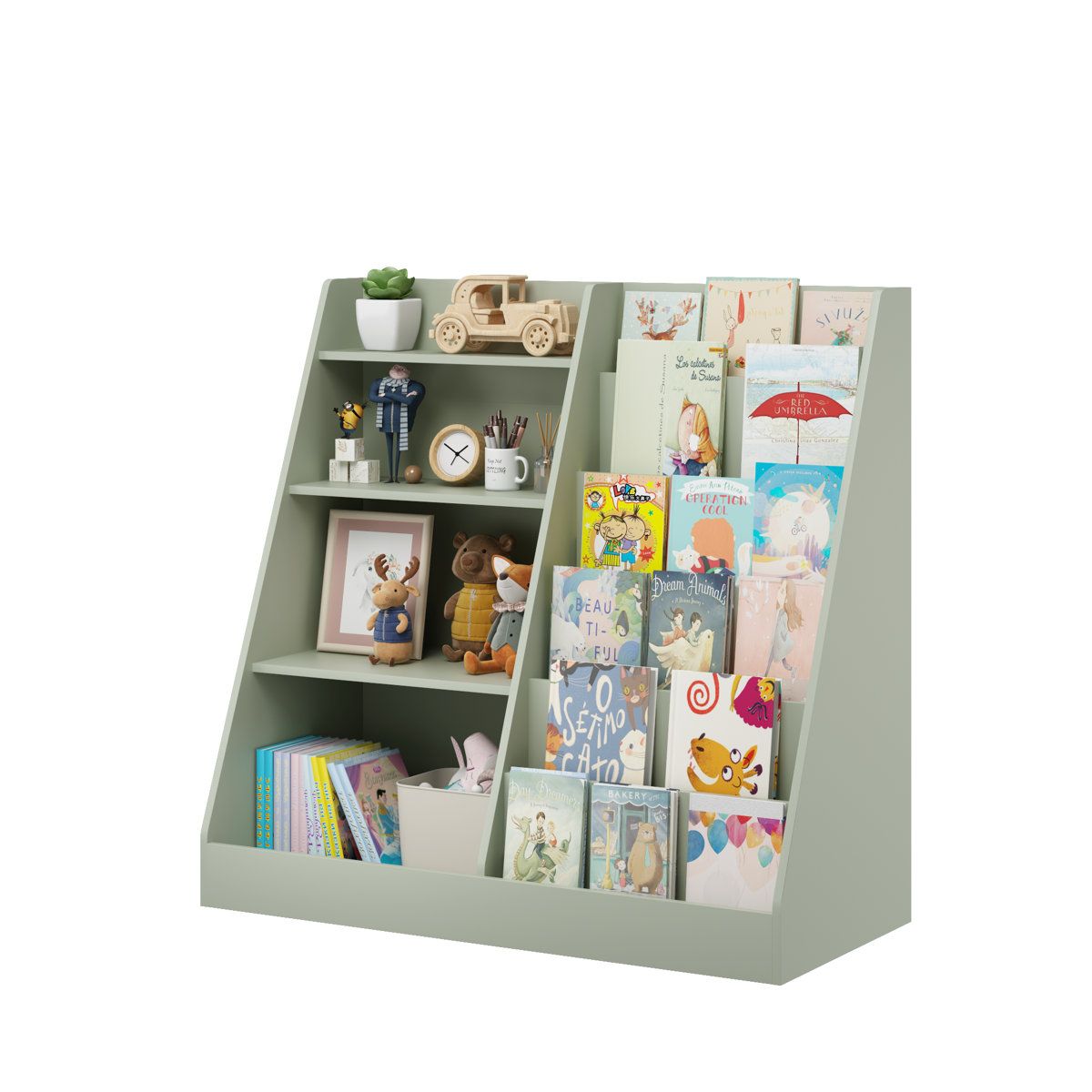 Multifunctional 4 Tier Bookshelf Book Storage Organizer With Display Stand Sage