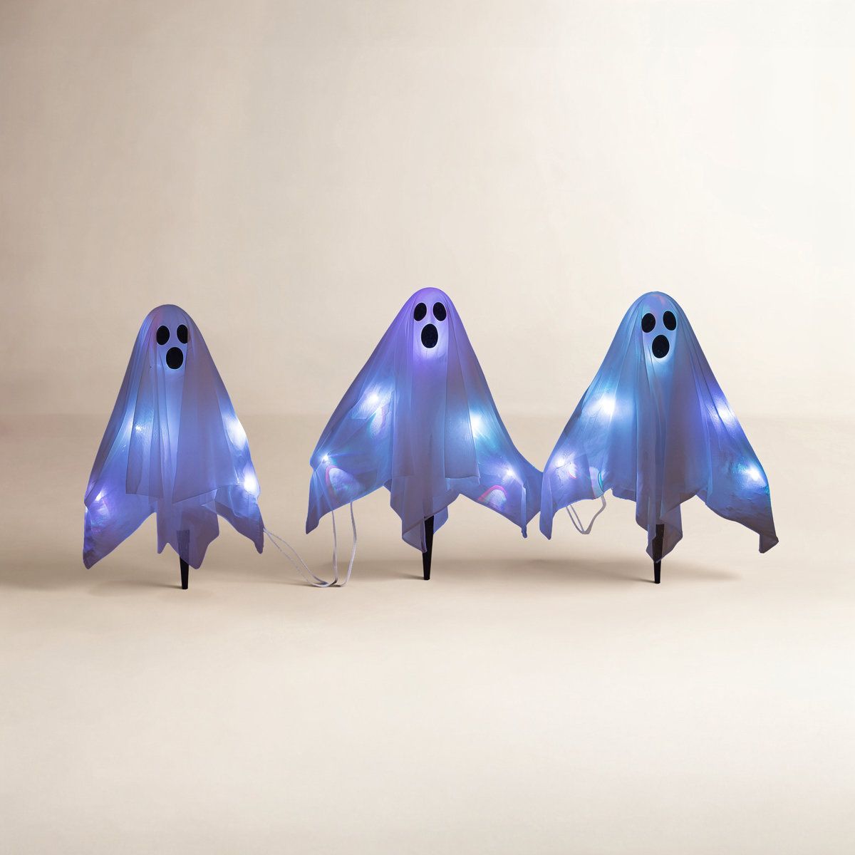3 Piece LED Lighted Ghost Yard Stakes for Outdoor Halloween Decor