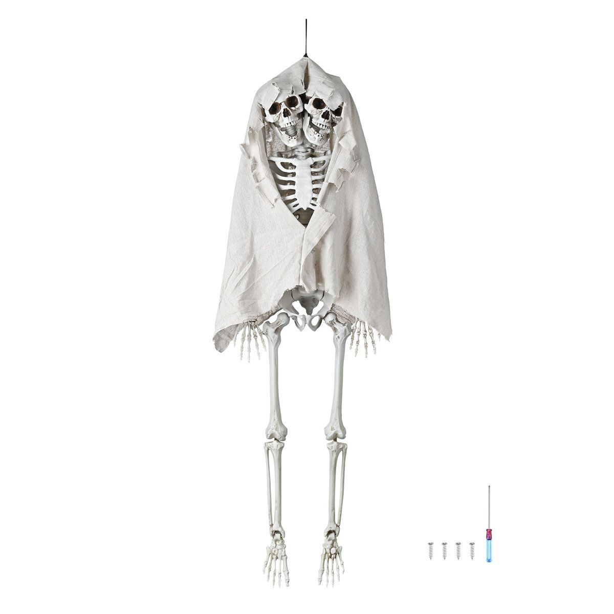 5.4ft Two Headed Skeleton Life Size Poseable Halloween Yard Prop