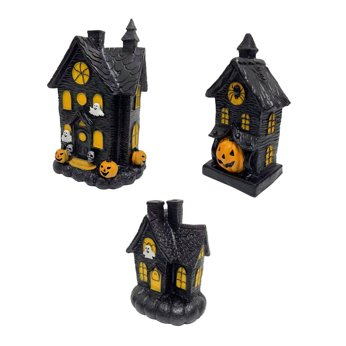 Haunted Hill Farm 3 Piece Lighted Haunted House Village LED Halloween Tabletop Decor