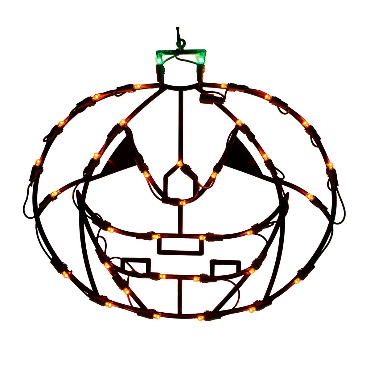 18 Inch Lighted Halloween Pumpkin Window Decor with Amber and Green LED Lights