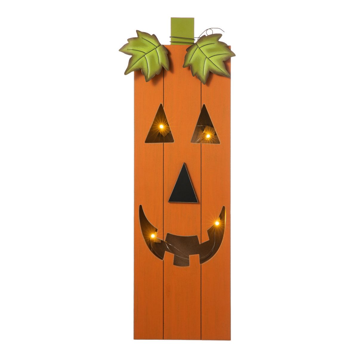 Lighted Wooden Pumpkin Halloween Decoration with Warm White LED