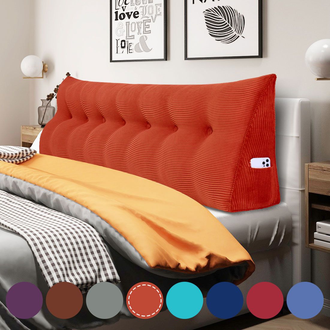 King Size Wedge Backrest Pillow Headboard for Reading and TV