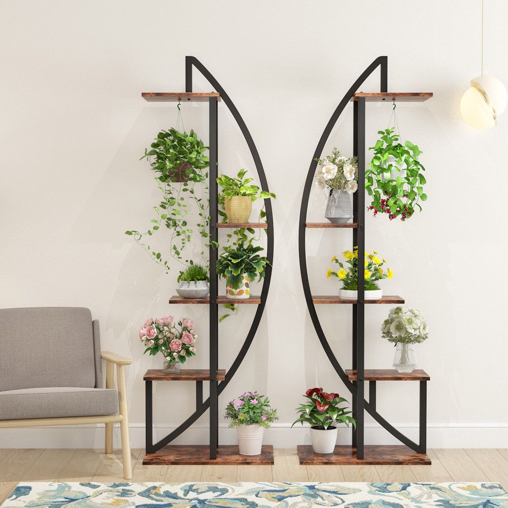 5 Tier Plant Stand Set of 2 Curved Multi Level Display Shelves