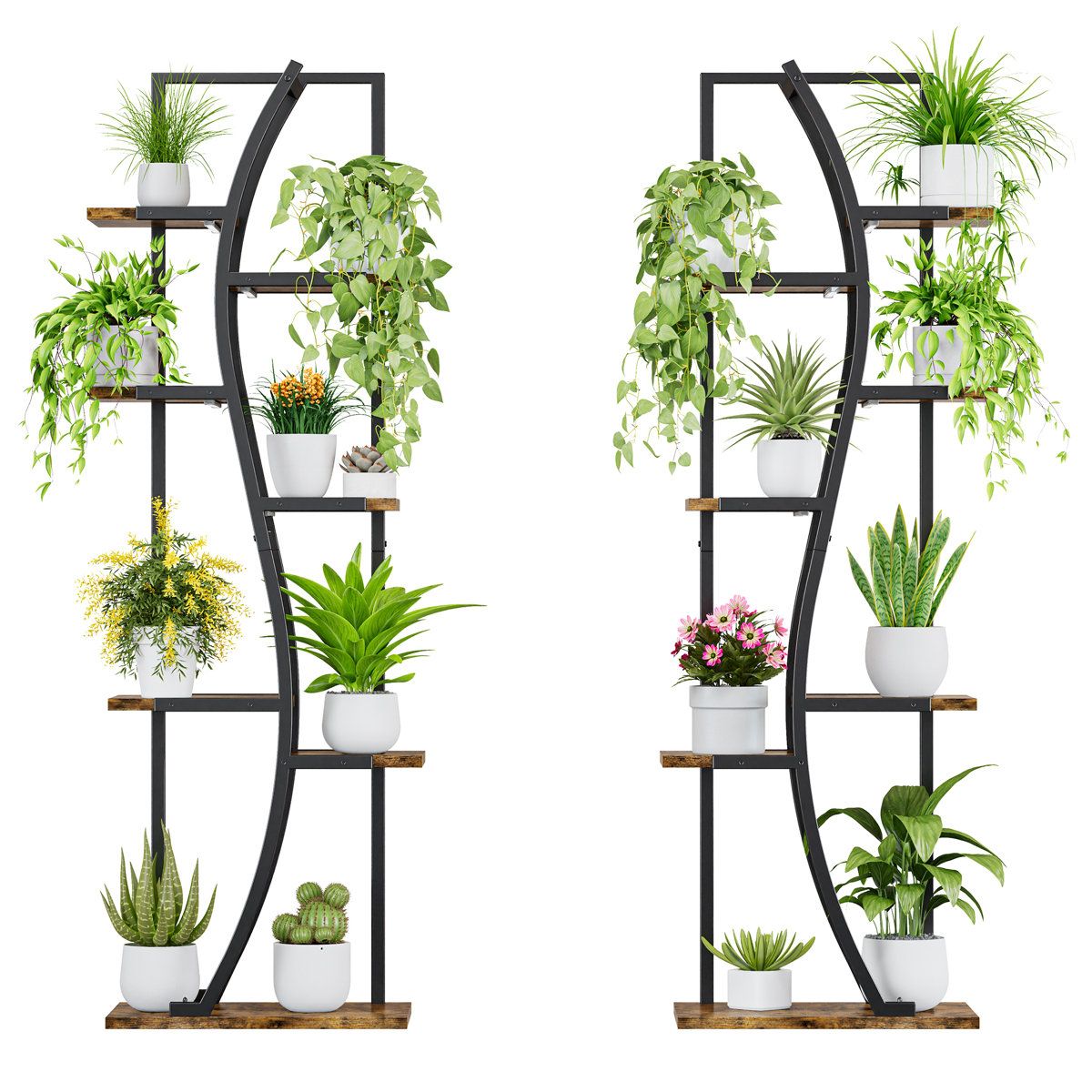Nitya 62 Inch Indoor Plant Stand With Grow Lights 7 Tier S Shape Shelf Set of 2