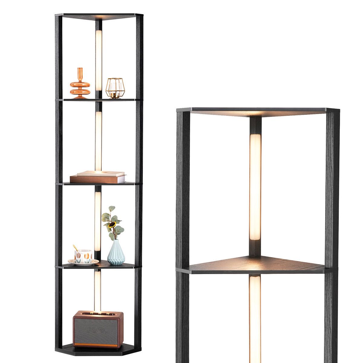 Carrye LED Corner Floor Lamp with Shelves Dimmable Modern Standing Light