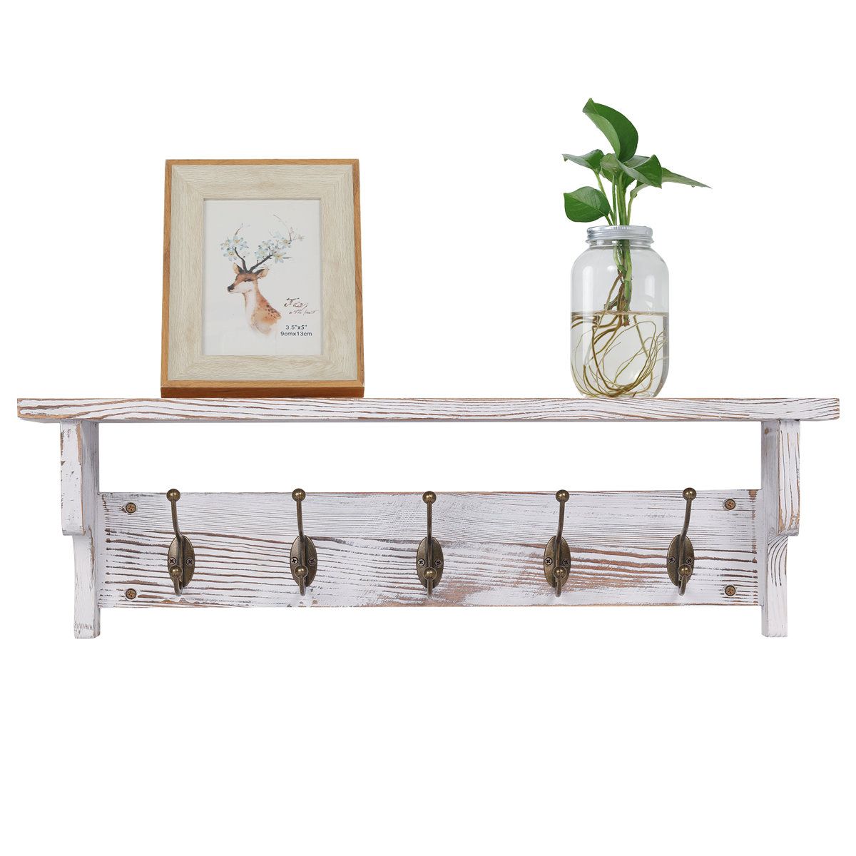 35.83 Inch Wall Mounted Coat Rack with Shelf and 8 Metal Hooks