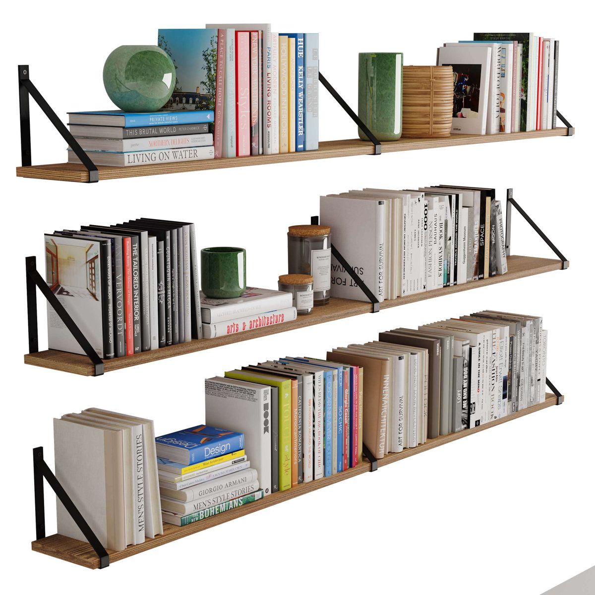 Paulownia Solid Wood Floating Bracket Shelves Set of 3
