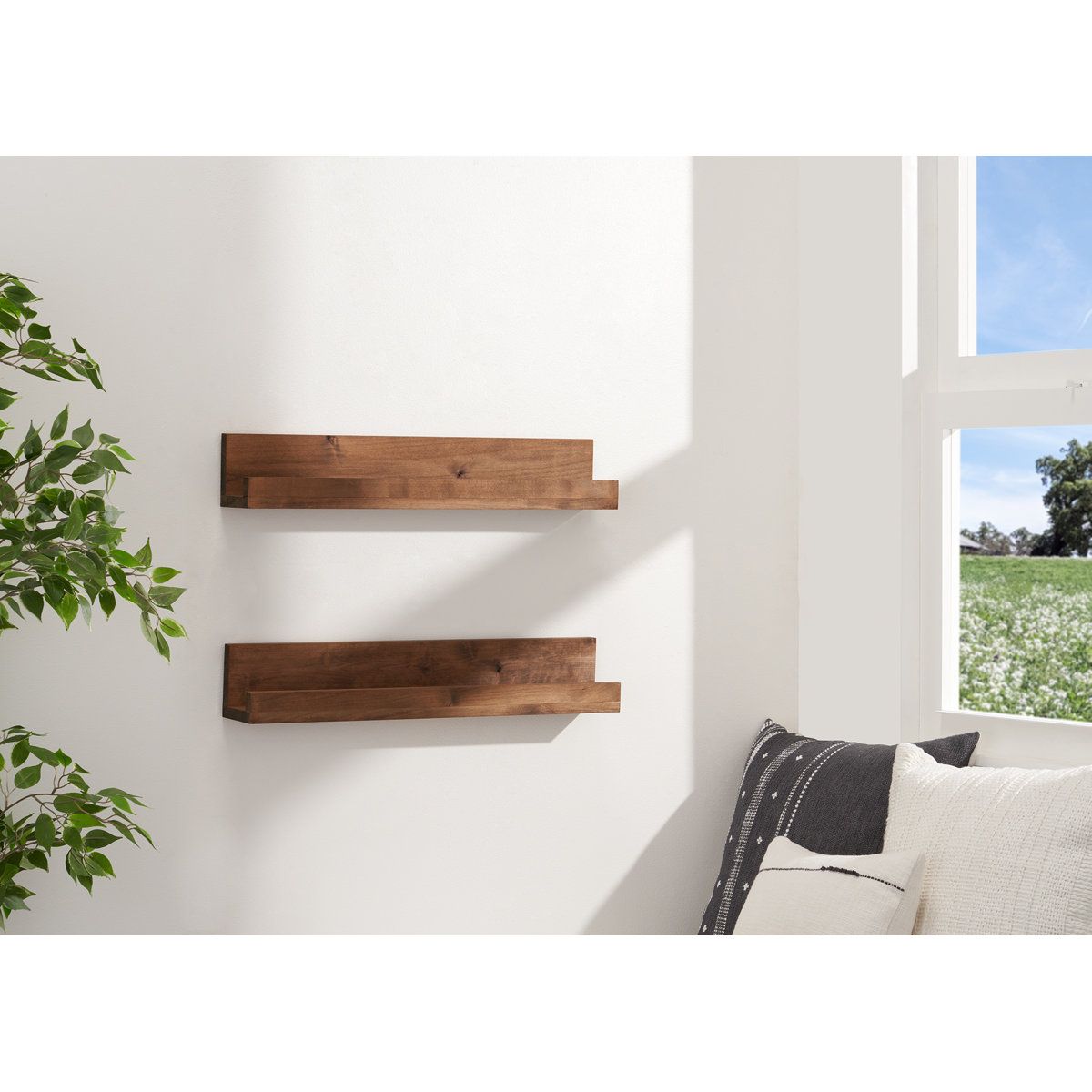 Solid Alder Wood Picture Ledge Floating Wall Shelves Set of 2