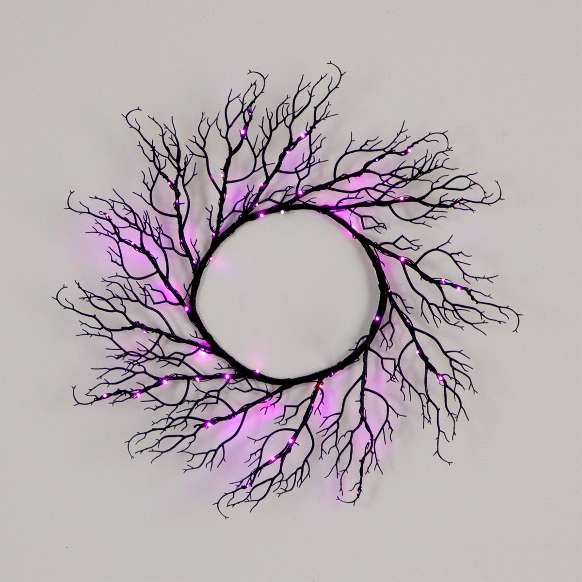23 Inch Pre-Lit Halloween Wreath with 60 Purple and Orange LED Lights