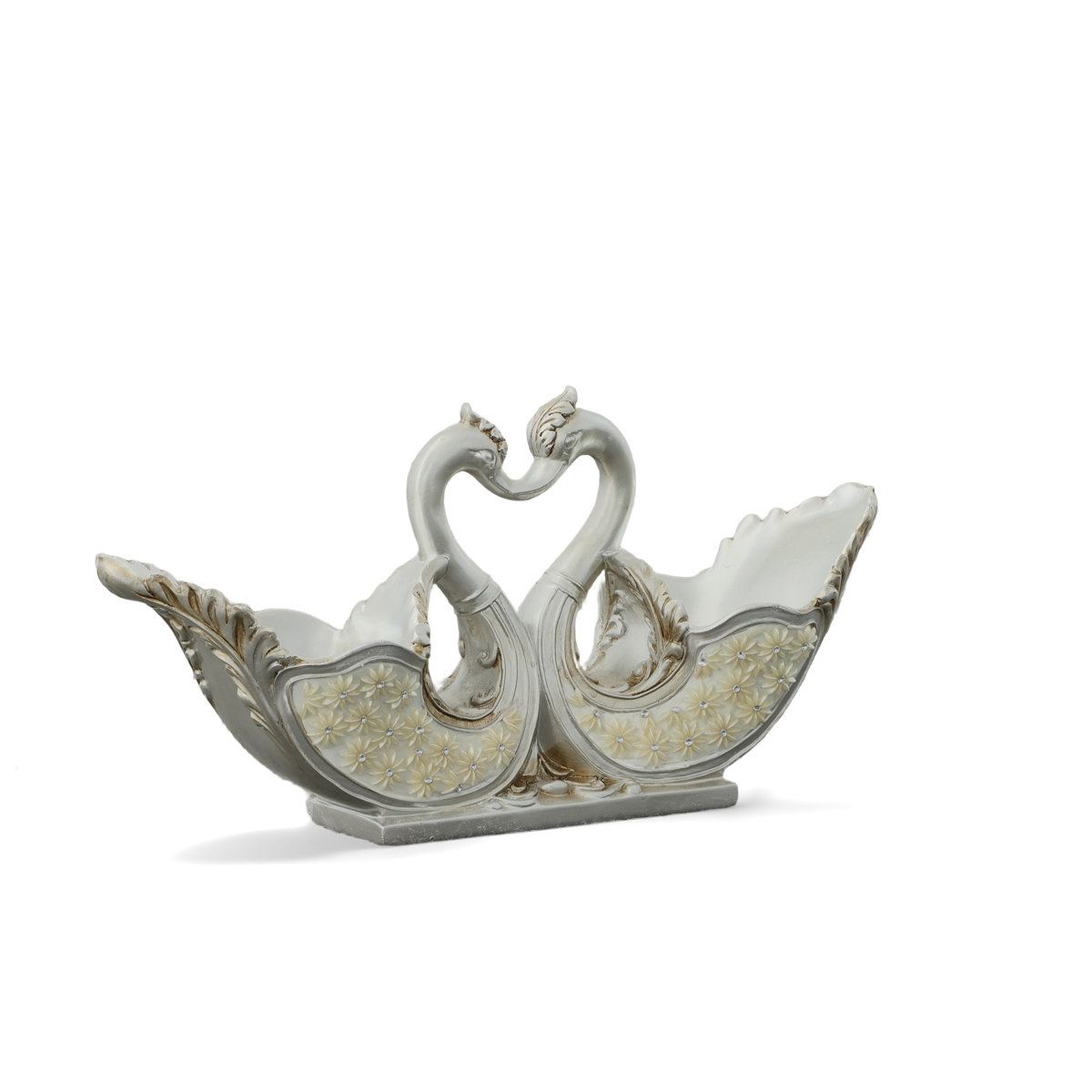 Hand Painted Resin Table Vase with Paisley Pattern in White and Pearl