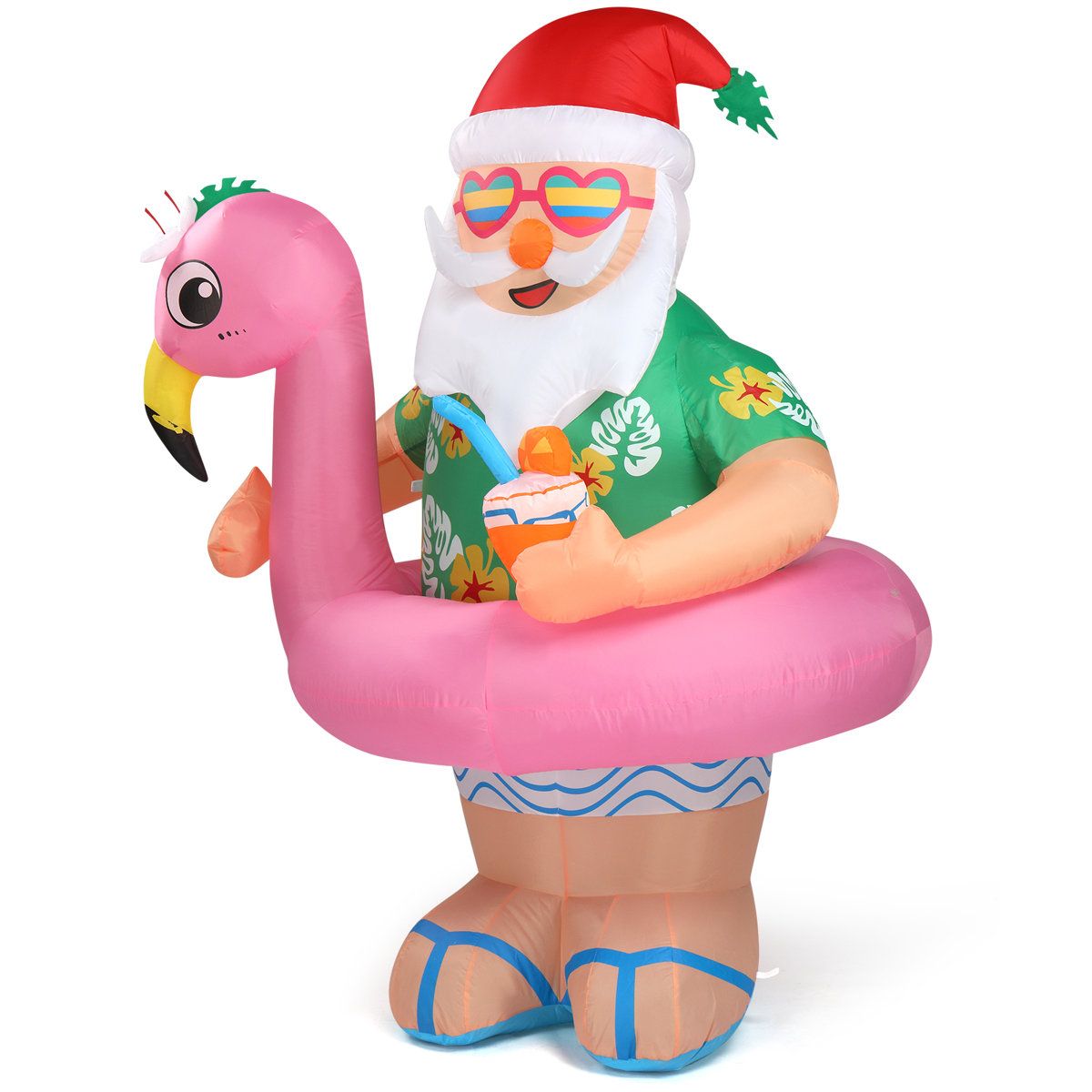 5.9 Ft Lighted Hawaii Santa Christmas Inflatable Decoration with LED Lights