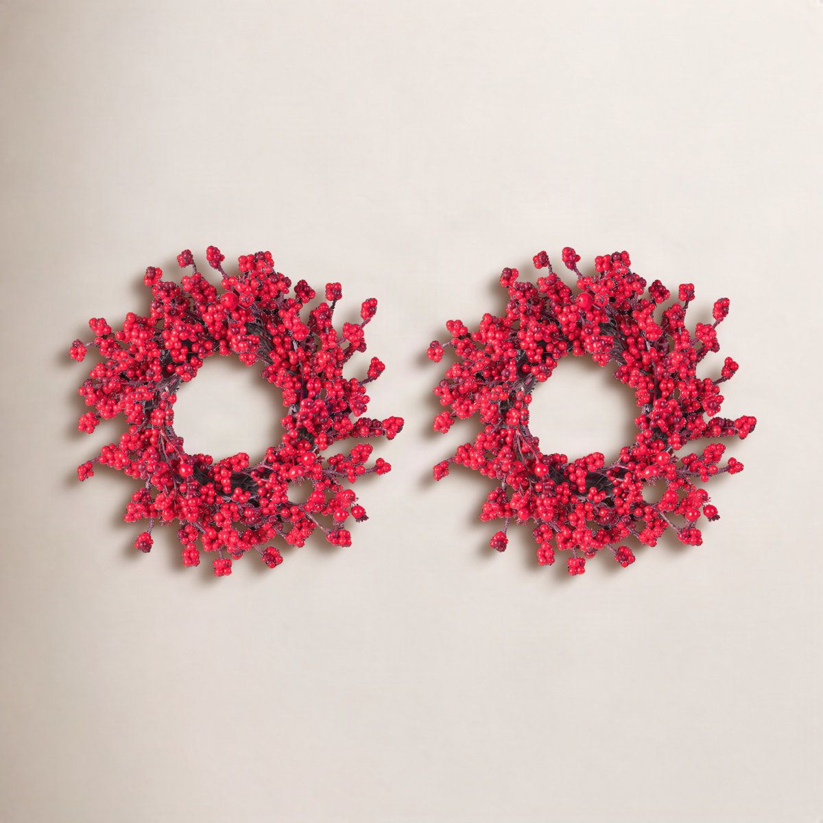 2-Piece 14-Inch Red Berry Christmas Wreath Set for Indoor Holiday Decorating