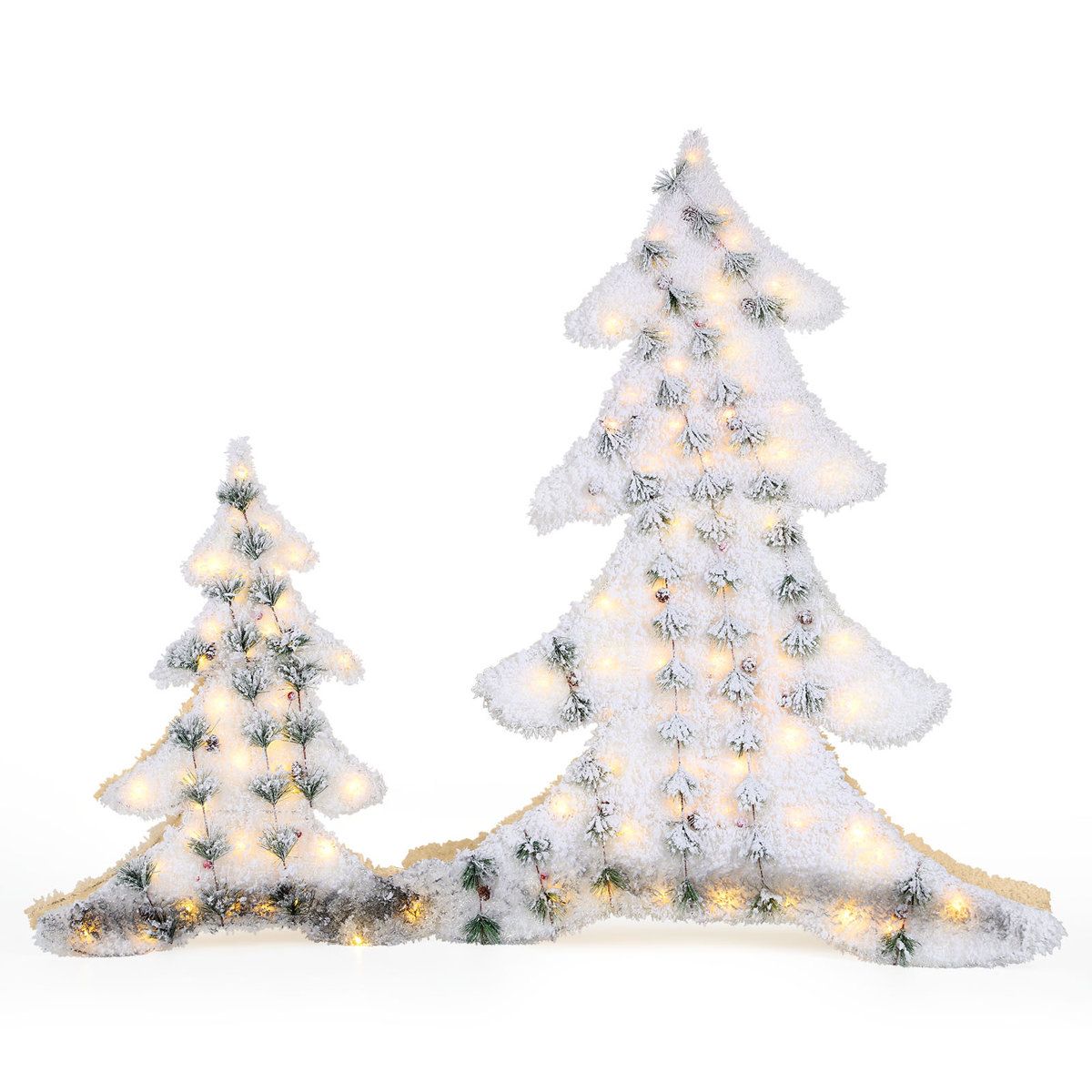 2 Pack Flocked Lighted Christmas Trees Foldable Iron Indoor Outdoor Holiday Decor