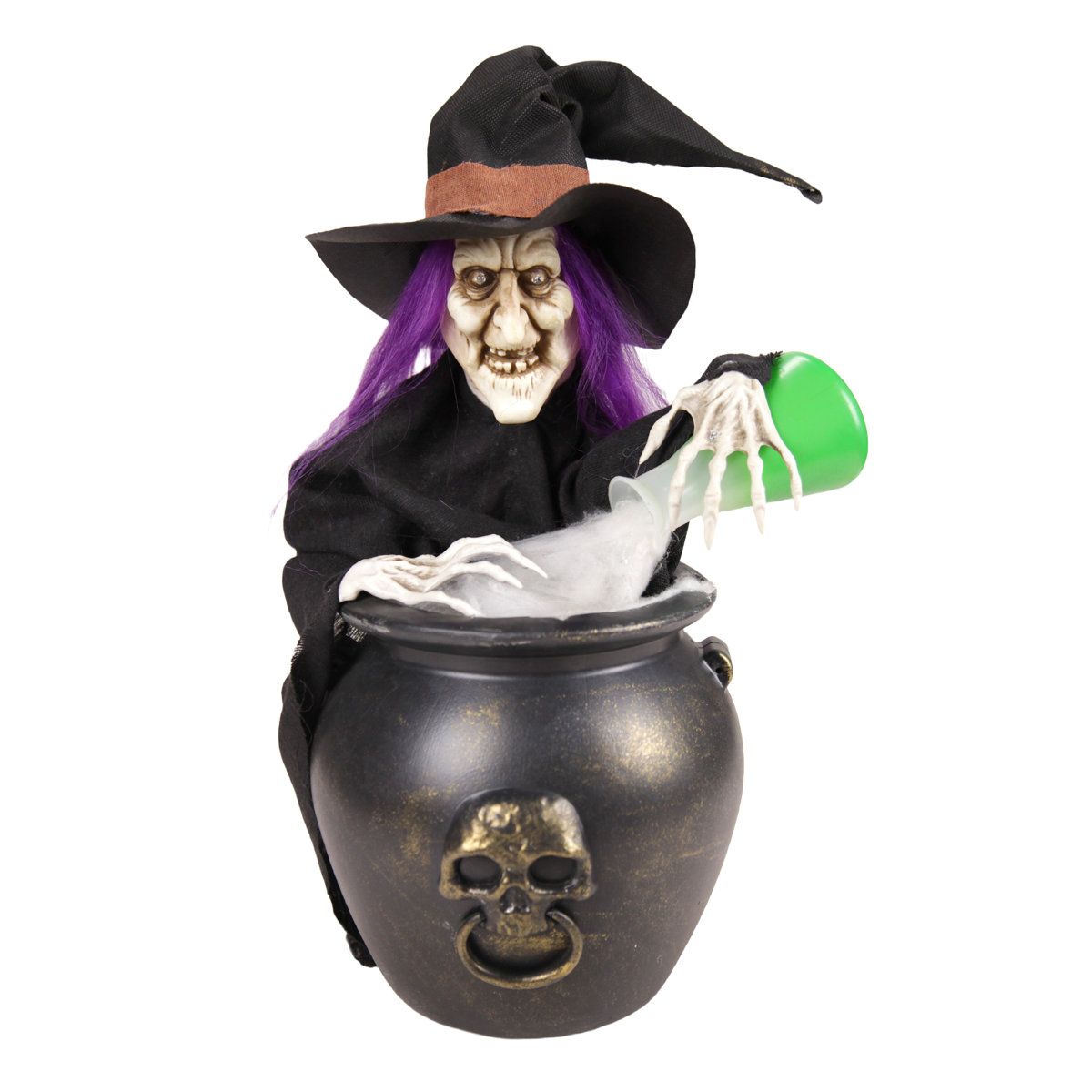 22 Inch Animated Witch Pouring Potion Halloween Decoration with LED Lights and Sound