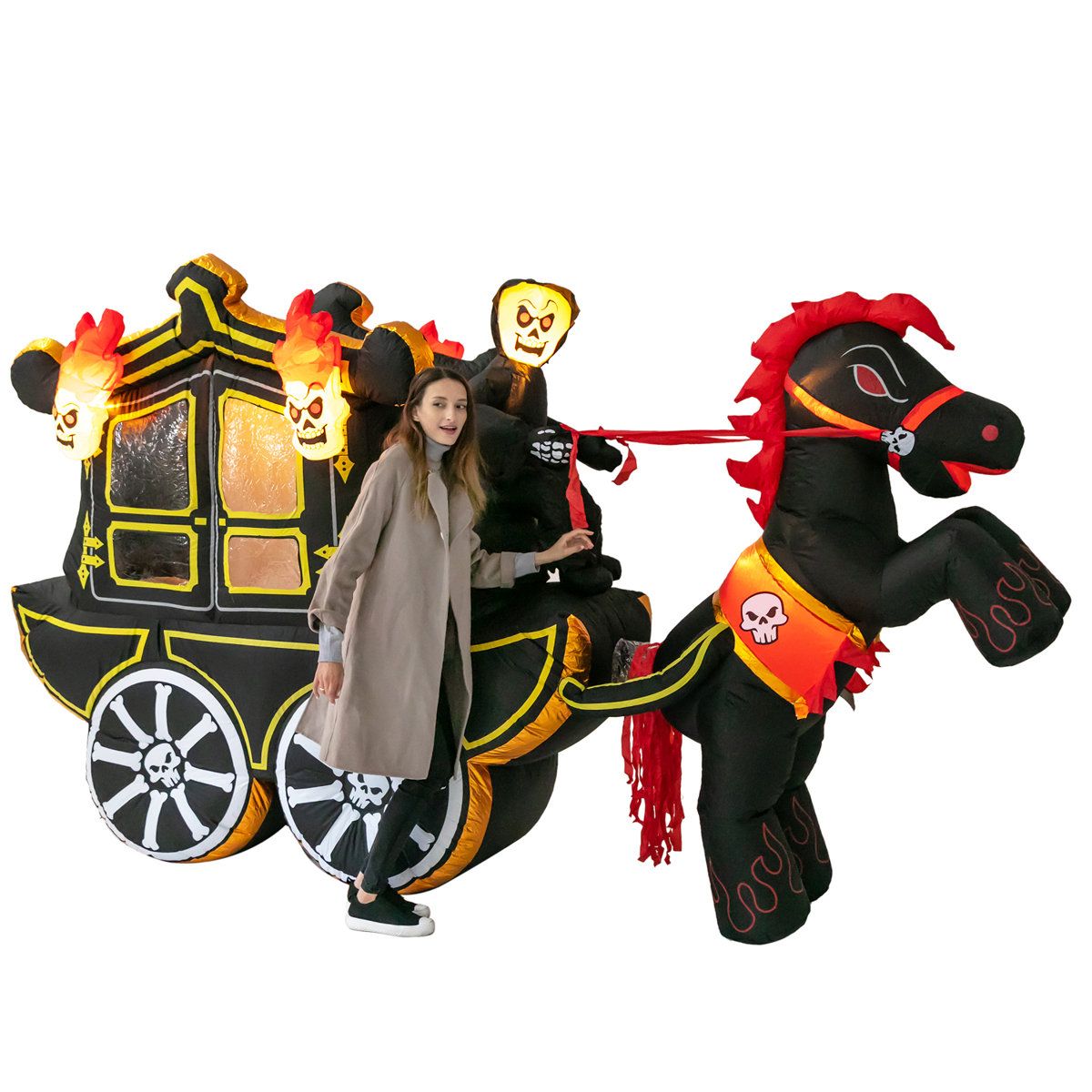 Halloween Inflatable Carriage with Built In LED Lights and Hellfire Design