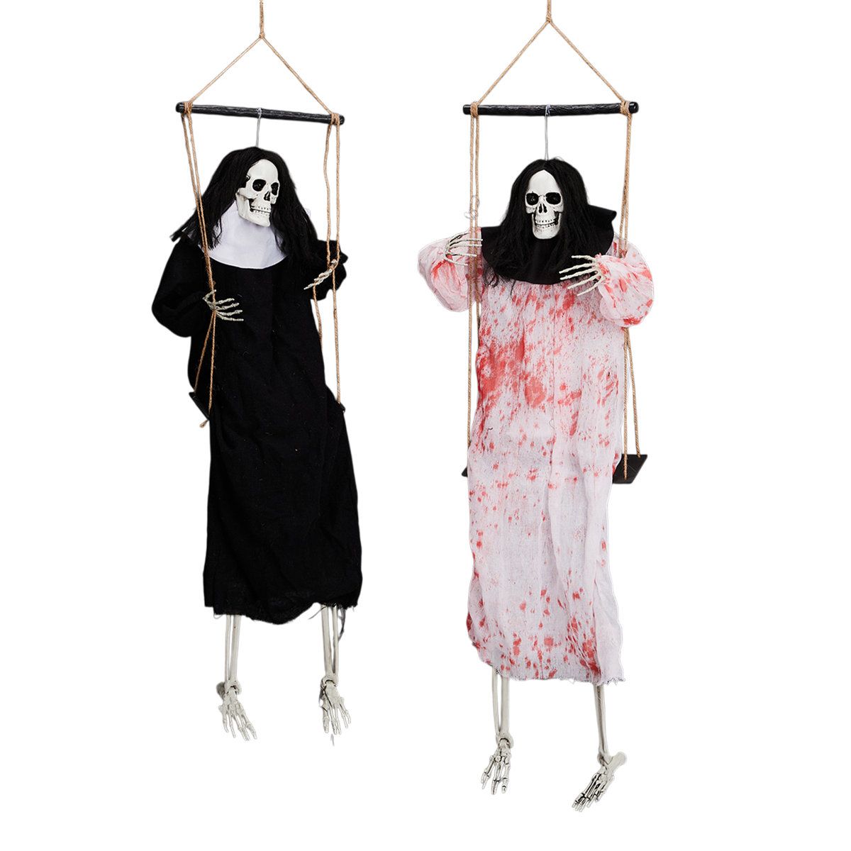 2 Pack 3 Ft Hanging Grim Reaper Halloween Decorations with LED Eyes and Horror Screams