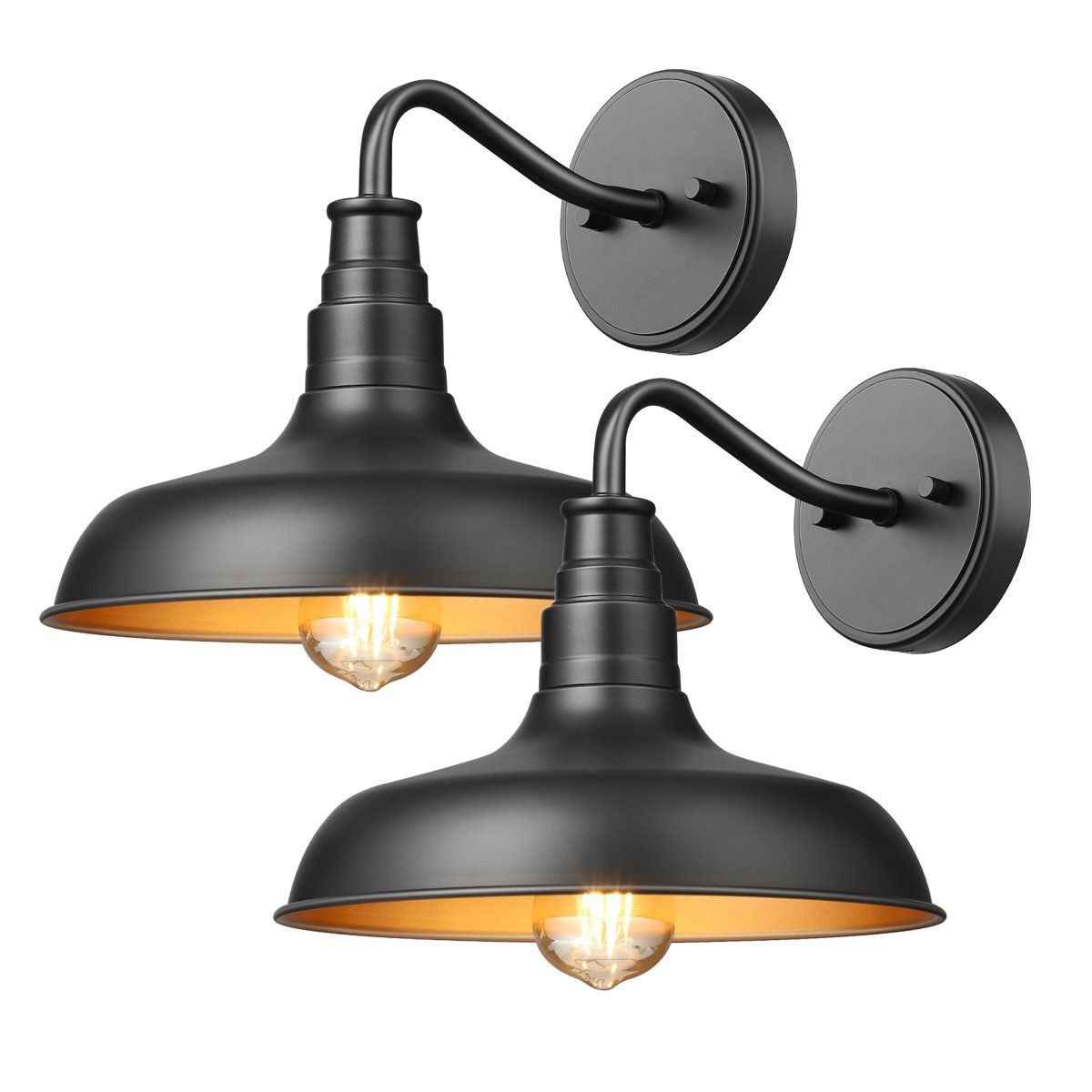 2-Piece Outdoor Barn Wall Lights with Black Gold Finish