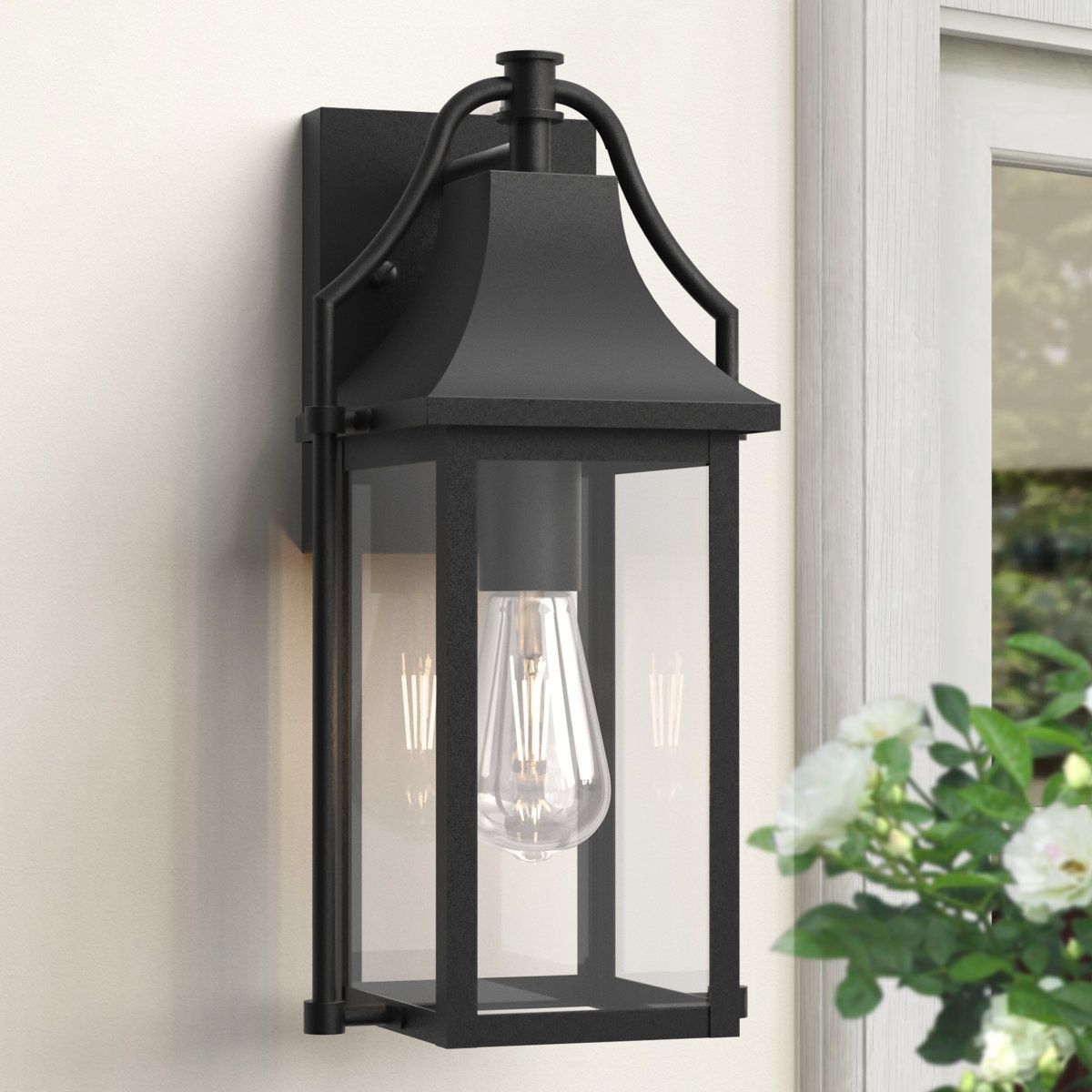 Dusk to Dawn Outdoor Wall Lantern with Clear Tempered Glass