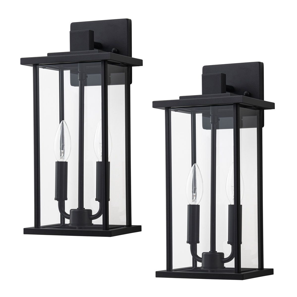Outdoor Wall Lantern Set of 2 with Clear Tempered Glass