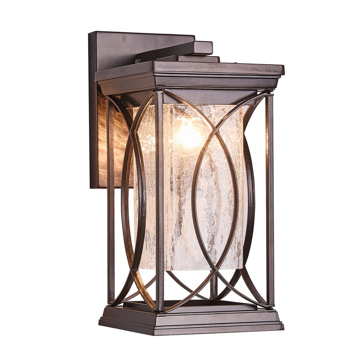 Modern Farmhouse Outdoor Wall Lantern with Crackled Glass
