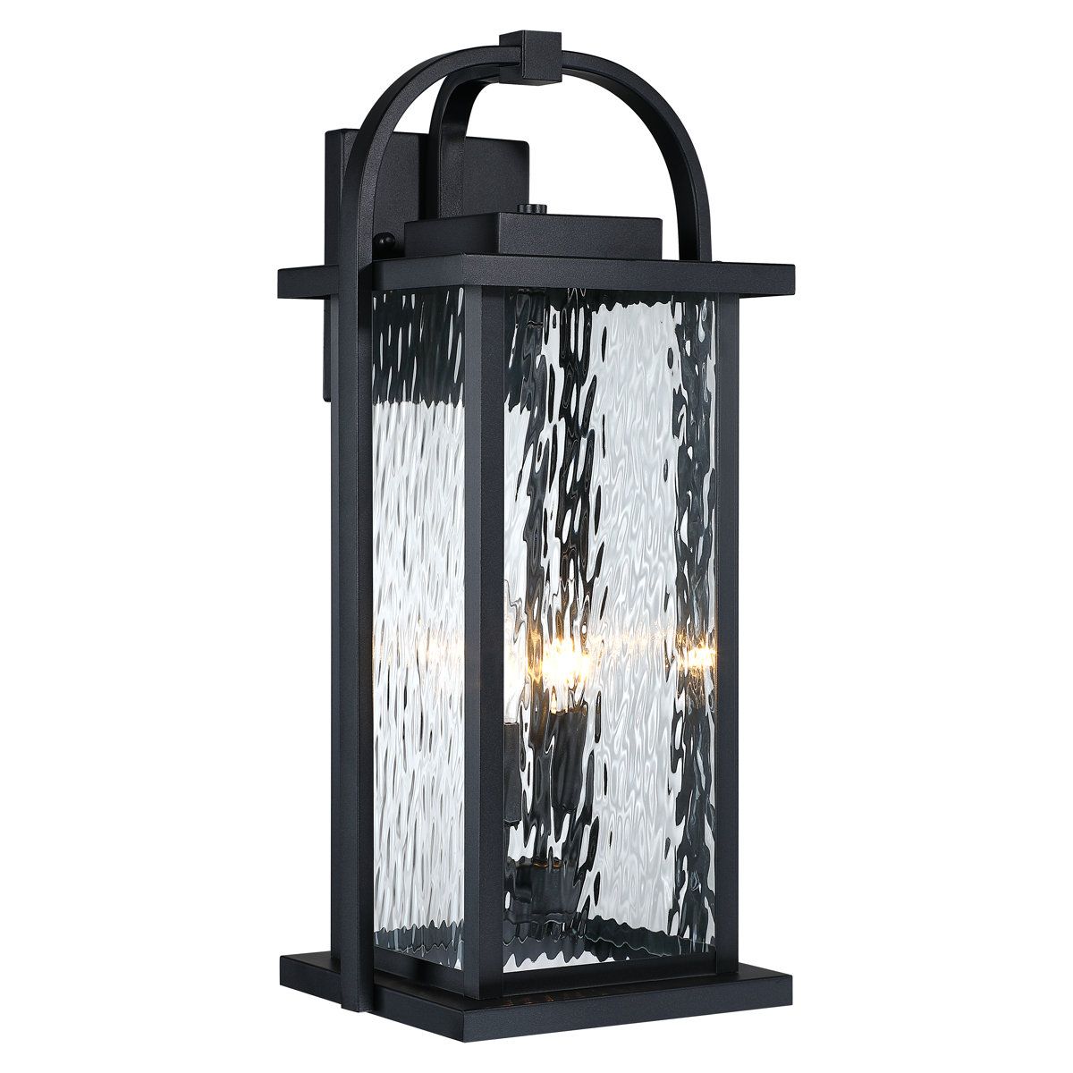 20-Inch Black Outdoor Wall Lantern with Ripple Glass and Dual Lights